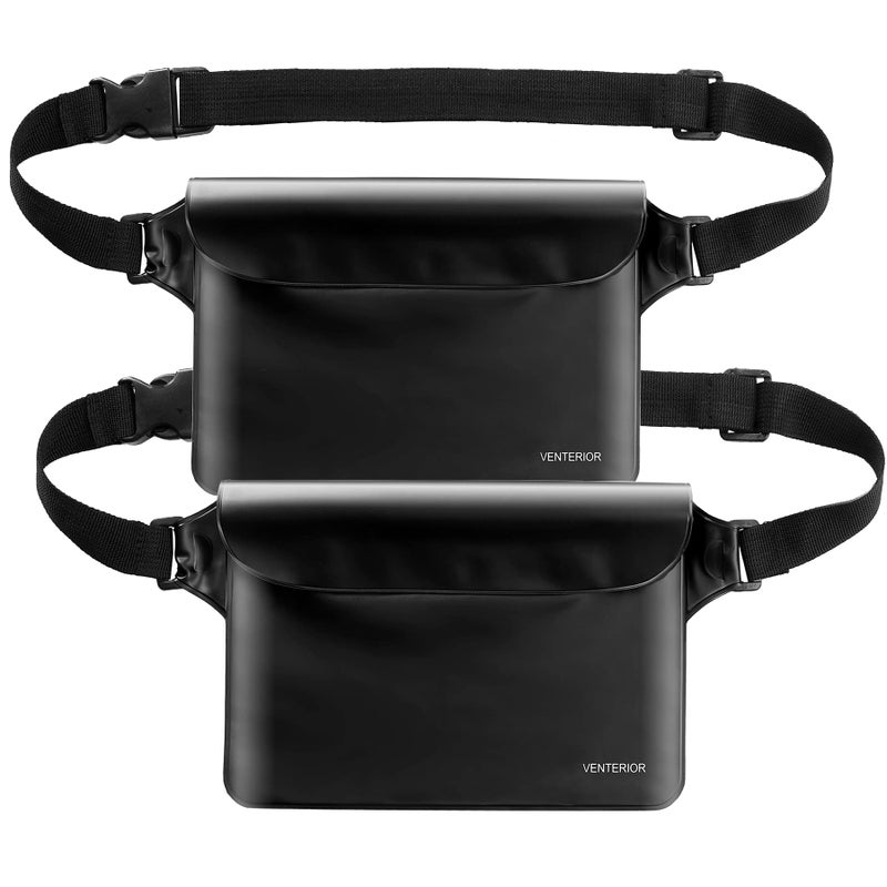 Venterior Waterproof Waist Pouch 2-Pack | Beach Accessories Waterproof Fanny Pack Dry Bag for Swimming Snorkeling Sailing Kayaking Pool Water Parks | Keep Your Phone Wallet Safe and Dry (Black & Black) - Image 1